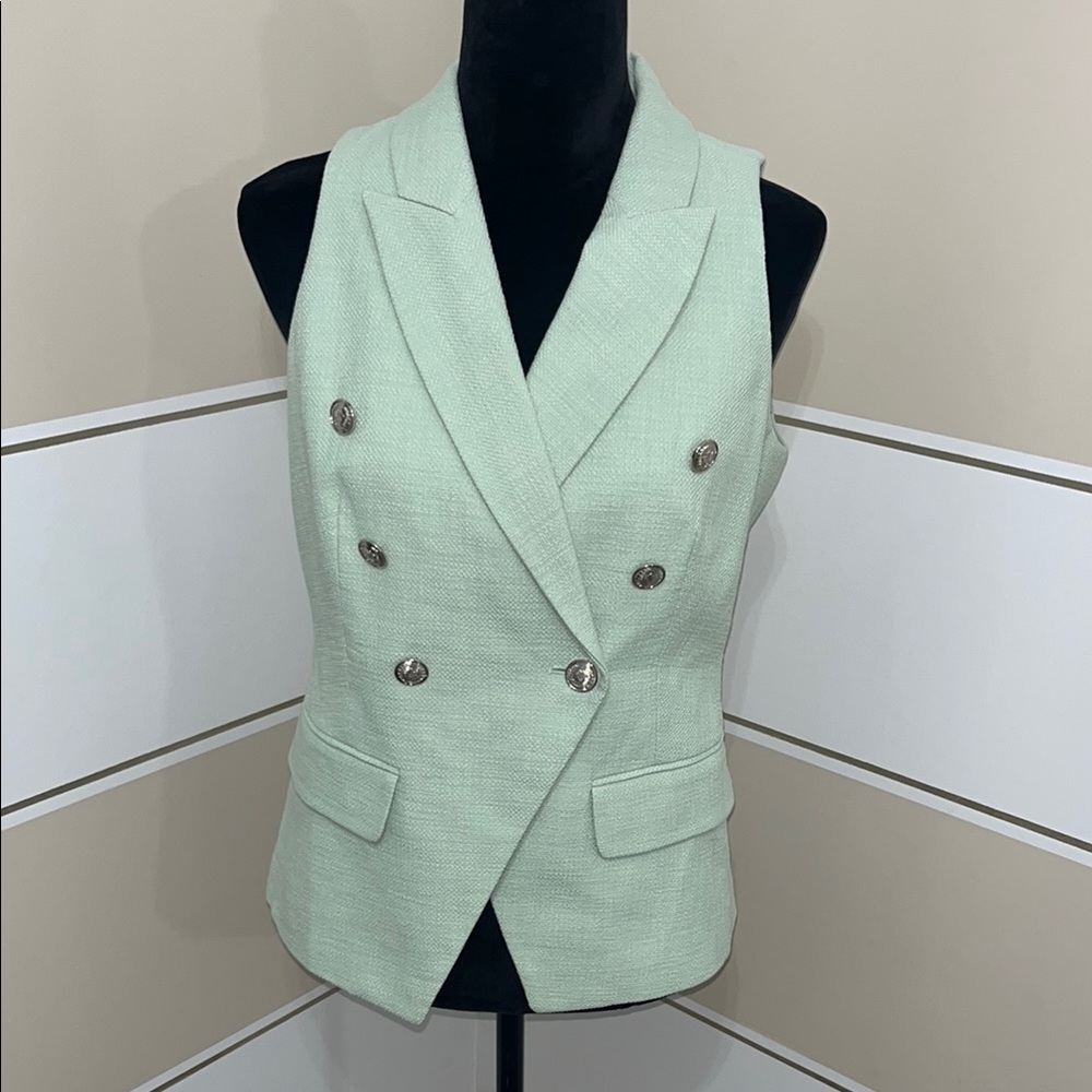 White House Black Market Mint Green Double-Breasted Vest